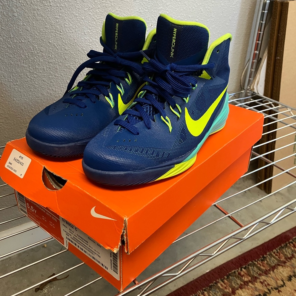 Nike Hyperdunk Blue and Green Athletic Sneakers with Mesh Upper
